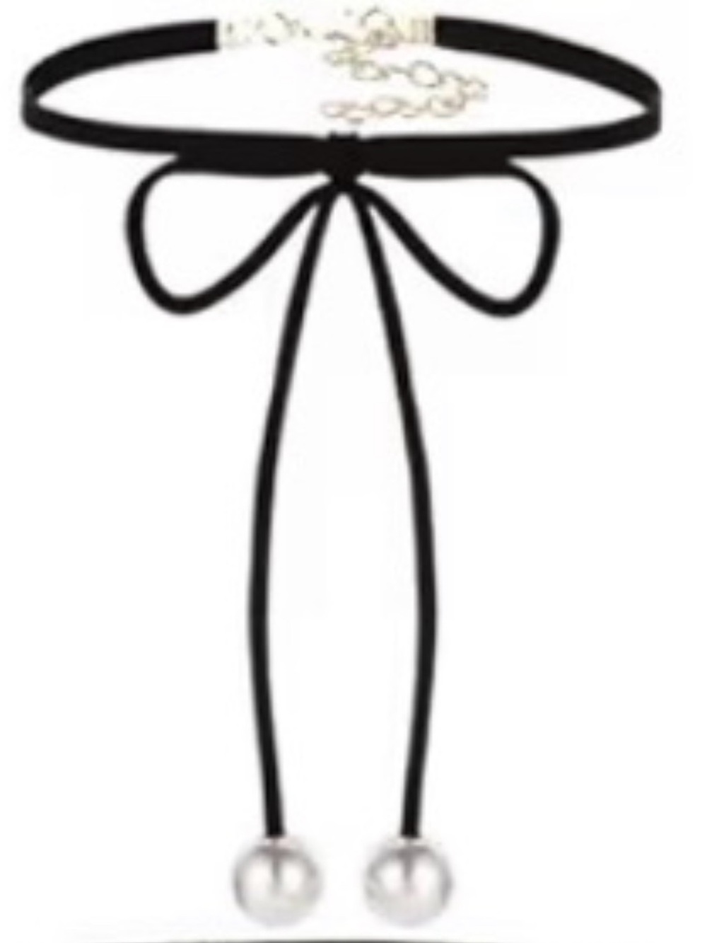 Black Velvet Bow Choker Necklace with Pearl Drops - Picture 2 of 2